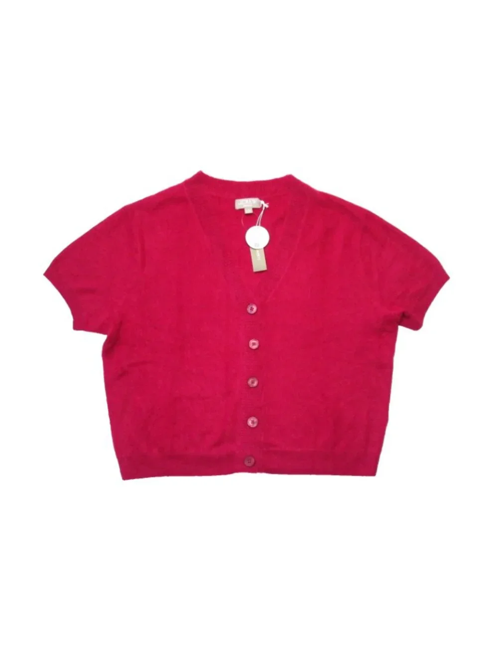 NWT J.Crew Brushed Cashmere Short-Sleeve Cardigan in Crimson Rouge Sweater L